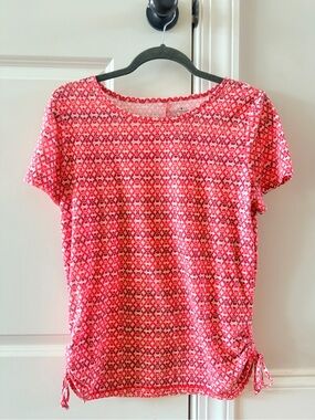 St. John's Bay Pink Geometric Short Sleeve Top